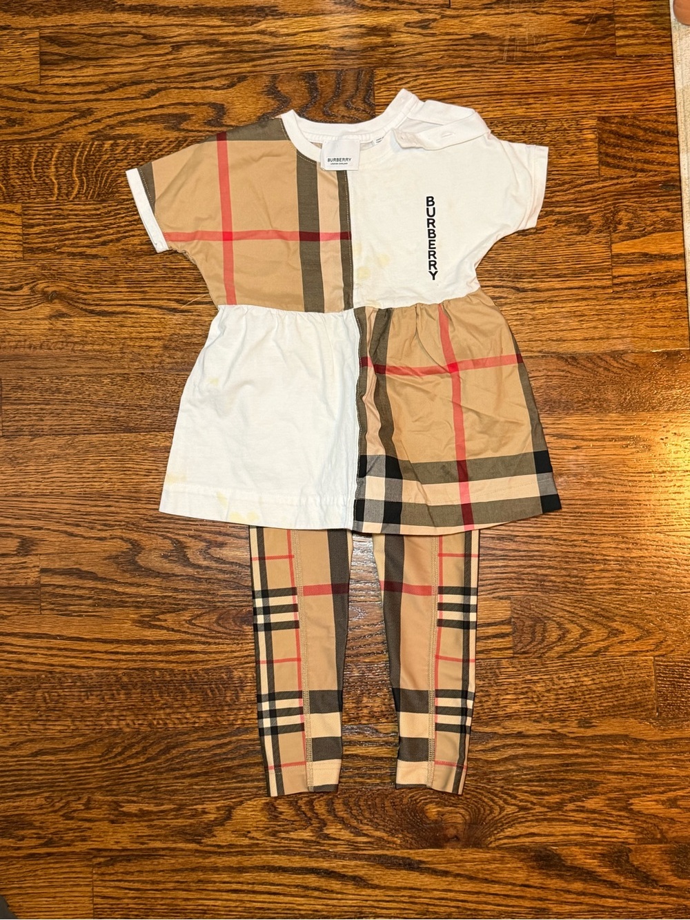 Burberry Beige White Plaid Kids Matching Set